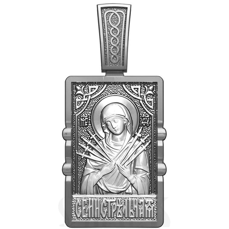 нательная икона божия матерь семистрельная, серебро 925 проба с платинированием (арт. 18.001р)