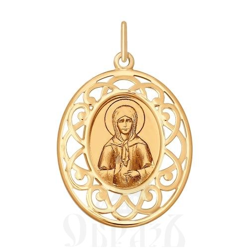 нательная икона святая блаженная матрона московская (sokolov 104126), золото 585 пробы красное с эмалью