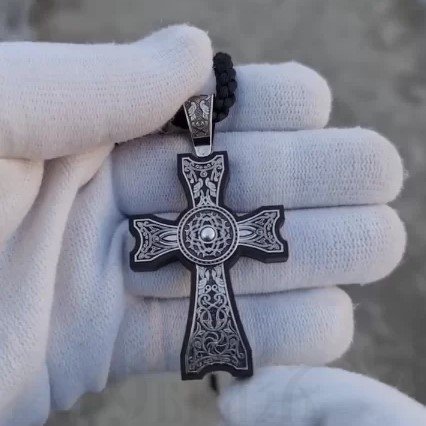 армянский крест «айкакан хач» со шнуром, серебро 925 проба эбен (арт. кэ006х)